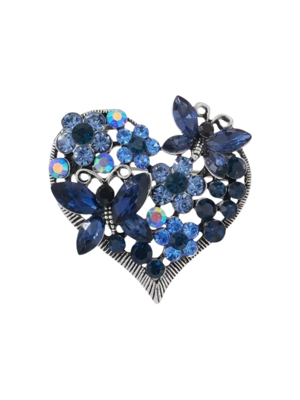 Blue Butterfly Heart Brooch